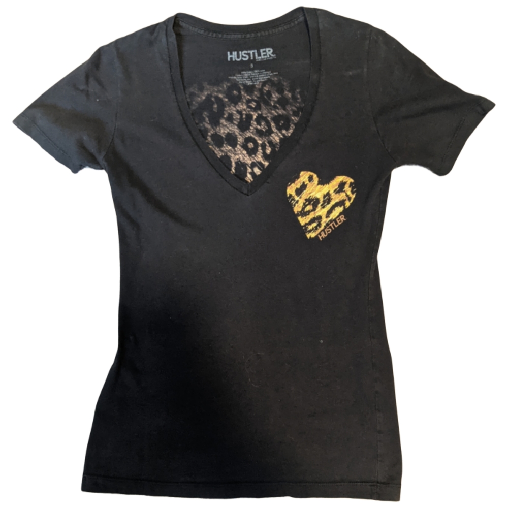 Hustler Hollywood Black Tee with Cheetah Print